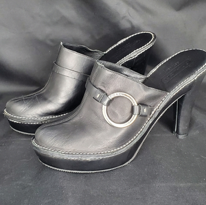 Coach Kaley Mule Clog Women 7B Round Toe Platform Harness‎ Ring Black